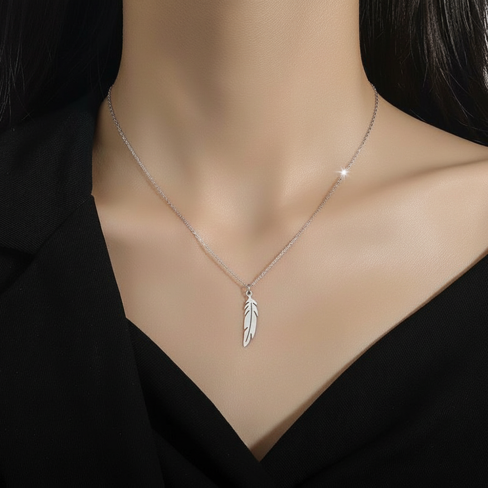 Цепь с подвеской "Перо" из ювелирной стали, цвет серебро - фото2