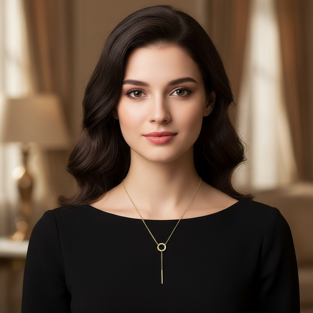 Цепь с подвеской "Черный агат круг" из ювелирной стали с золотым покрытием 750 пробы - фото1