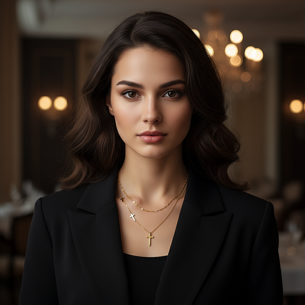 Цепь двойная с подвеской "Три крестика" из ювелирной стали с золотым покрытием 750 пробы - фото1