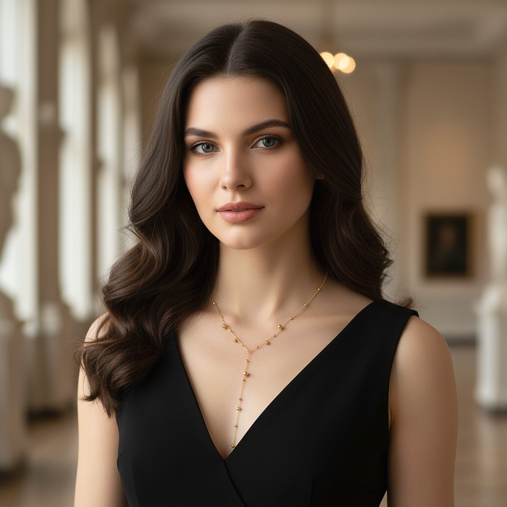 Цепь со вставками "Шары" из ювелирной стали с золотым покрытием 750 пробы - фото1