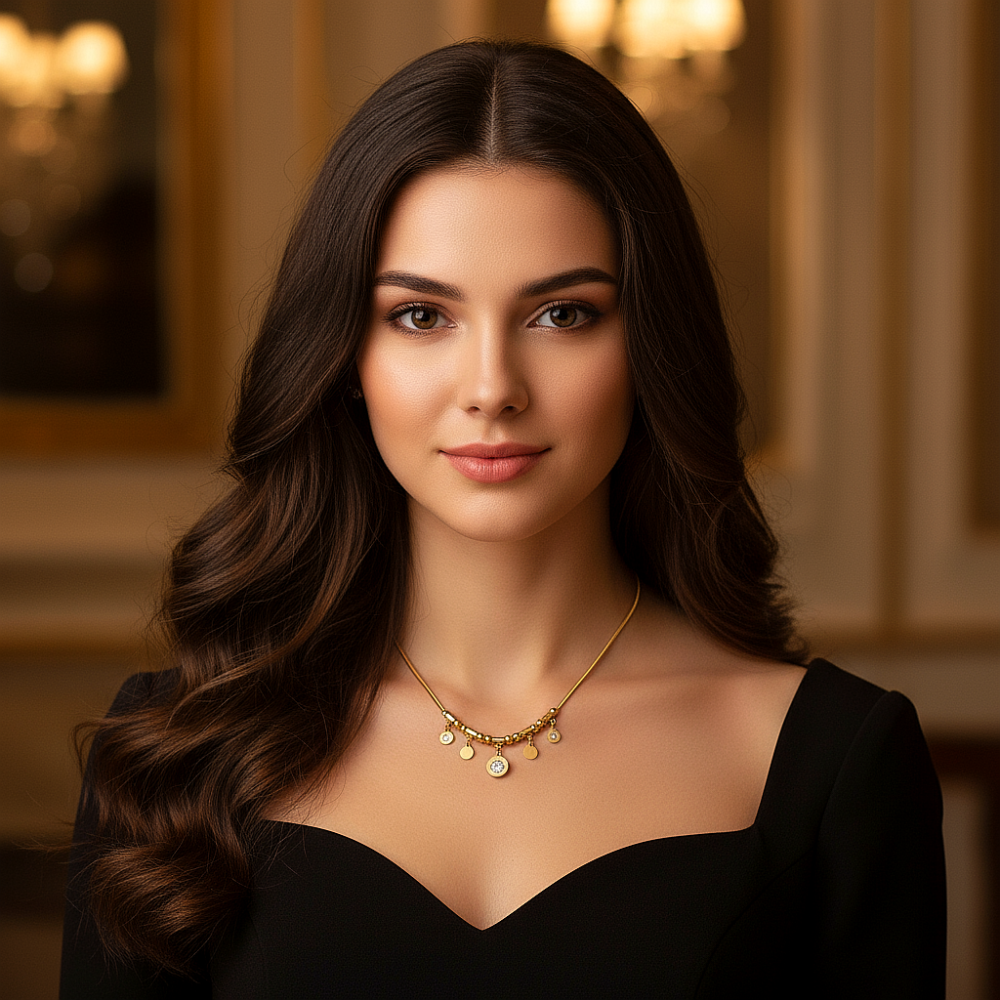 Цепь с подвеской с фианитами из ювелирной стали с золотым покрытием 750 пробы - фото1