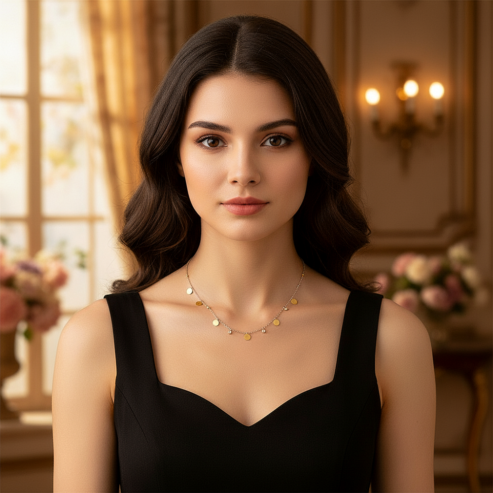 Цепь с круглыми подвесками и фианитами из ювелирной стали с золотым покрытием 750 пробы - фото1