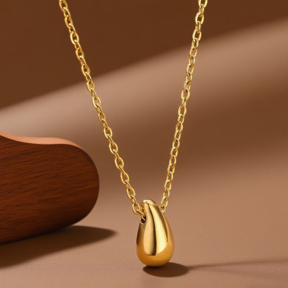 Цепь с подвеской "Капля" из ювелирной стали с золотым покрытием 750 пробы - фото2