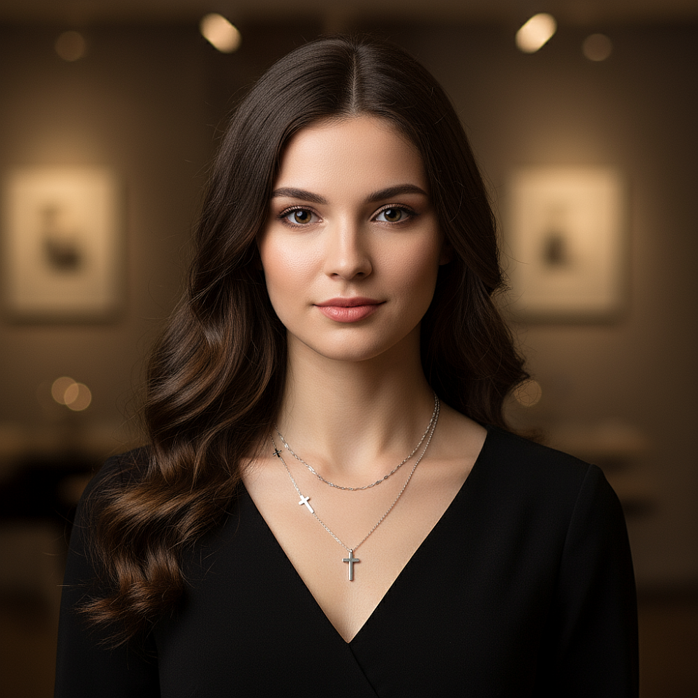 Цепь двойная с подвеской "Три крестика" из ювелирной стали, цвет серебро - фото1