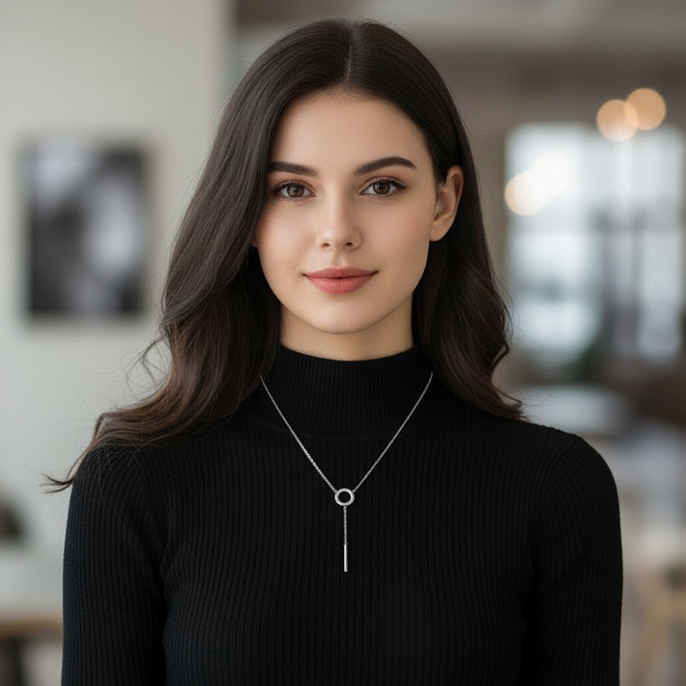 Цепь с подвеской "Черный агат круг" из ювелирной стали, цвет серебро - фото1