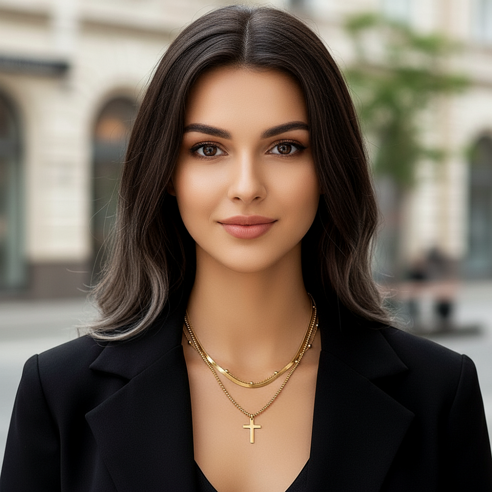 Цепь тройная с подвеской "Крестик" из ювелирной стали с золотым покрытием 750 пробы - фото1