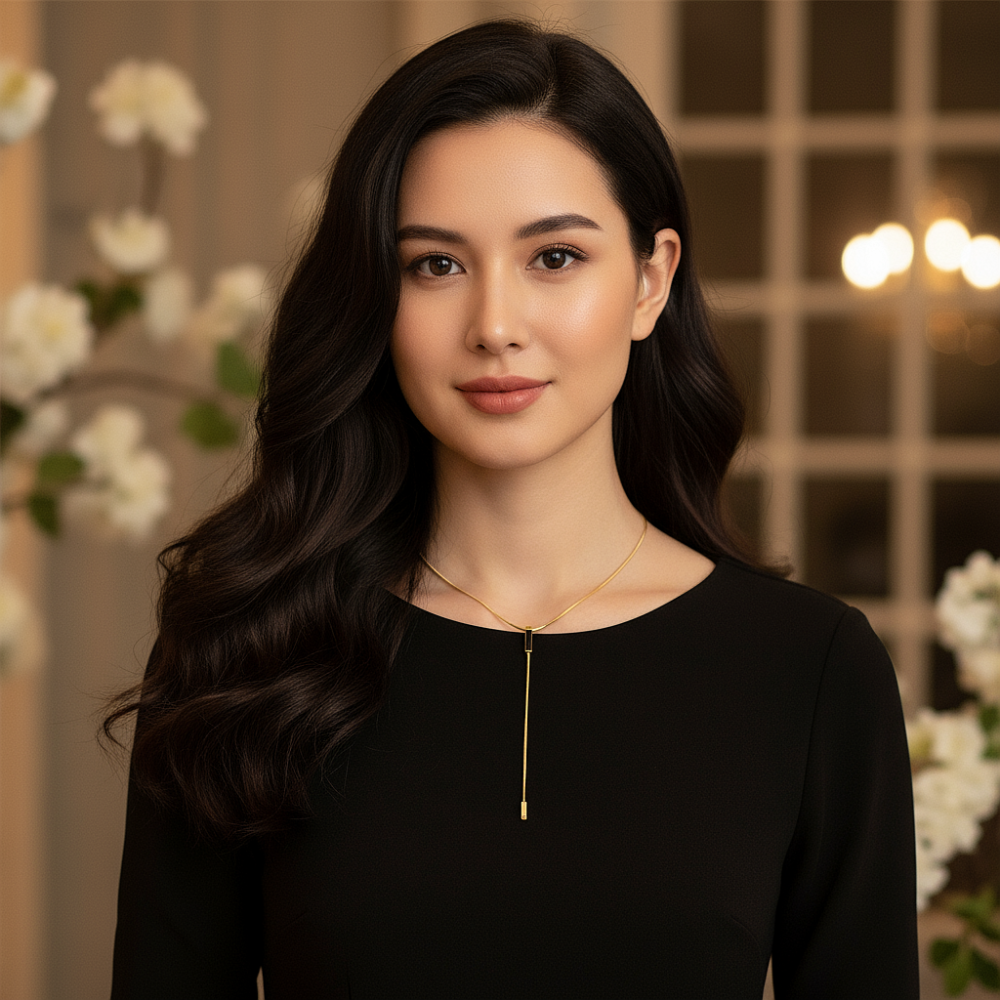 Цепь с подвеской с чёрным агатом и фианитами из ювелирной стали с золотым покрытием 750 пробы - фото1