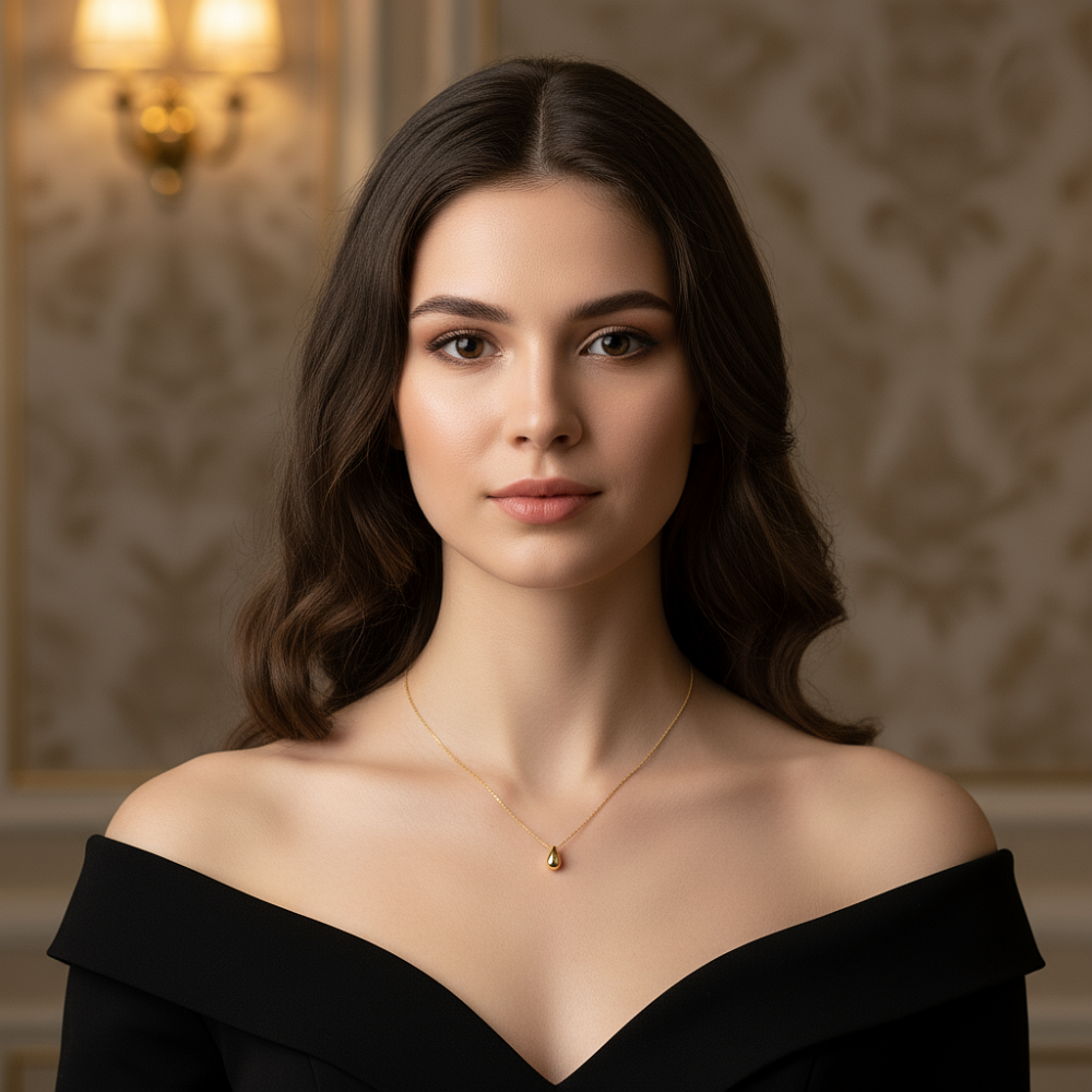 Цепь с подвеской "Капля" из ювелирной стали с золотым покрытием 750 пробы - фото1