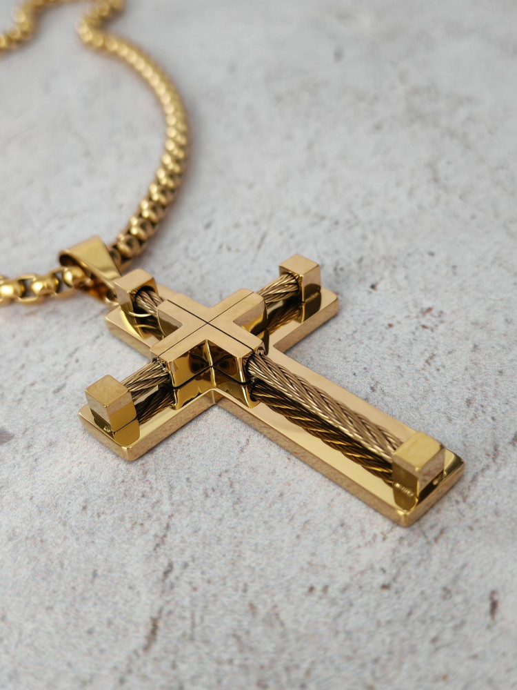 Крест нательный + цепь, цвет золото фото-3 Крест нательный + цепь, цвет золото фото-3