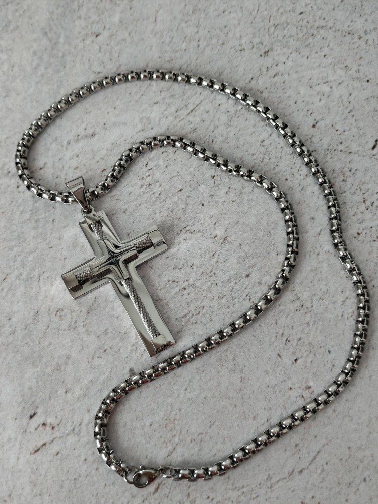 Крест нательный + цепь, цвет серебро - фото1 Крест нательный + цепь, цвет серебро - фото1