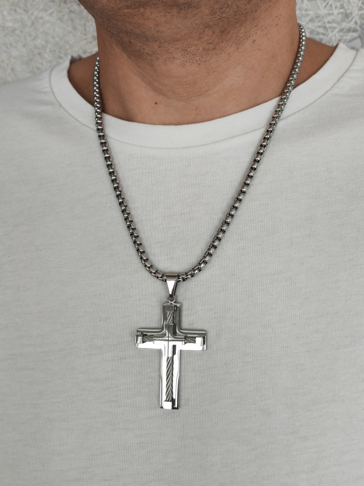 Крест нательный + цепь, цвет серебро - фото2 Крест нательный + цепь, цвет серебро - фото2