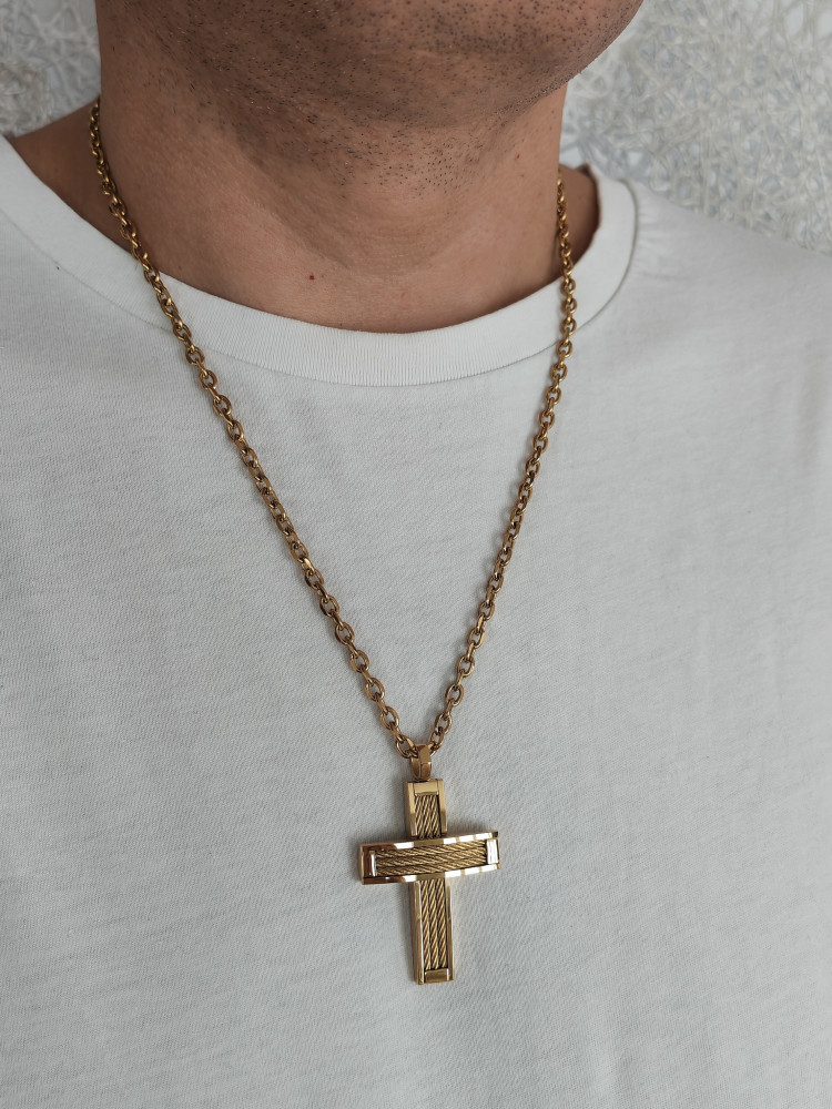Крест нательный + цепь, цвет золото - фото2 Крест нательный + цепь, цвет золото - фото2