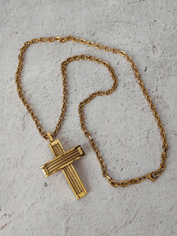 Крест нательный + цепь, цвет золото - фото1 Крест нательный + цепь, цвет золото - фото1