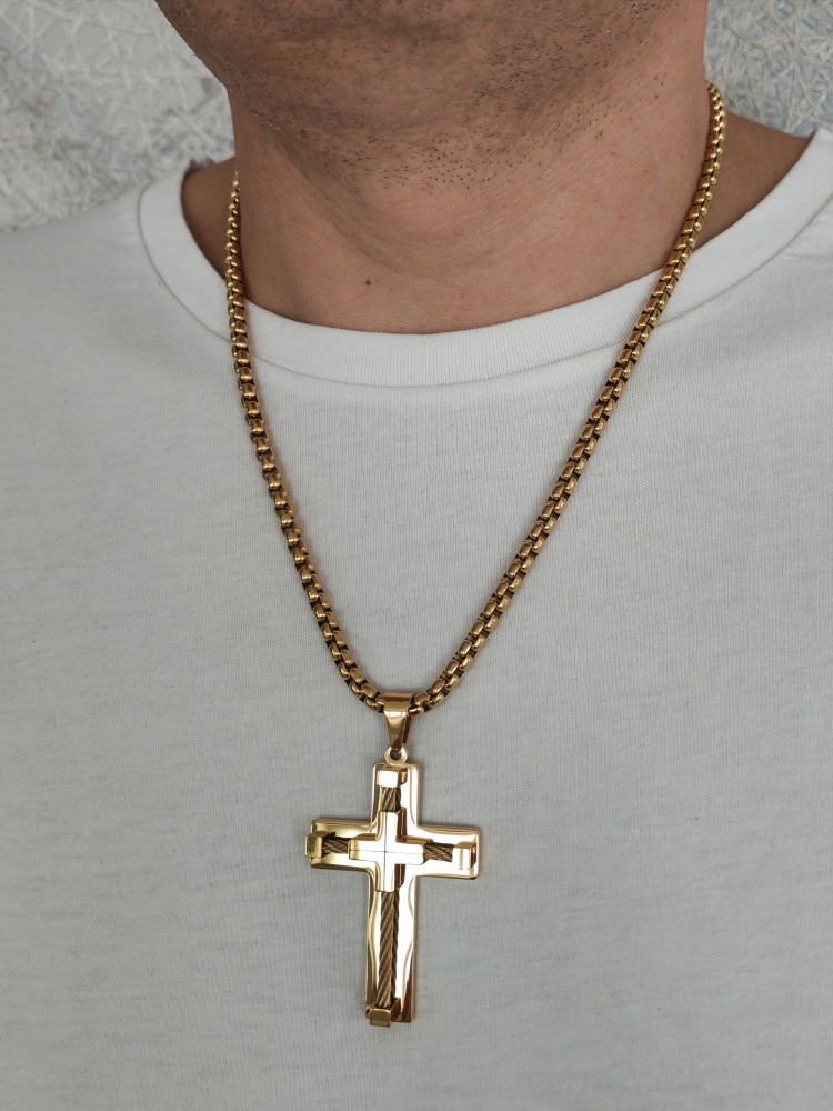 Крест нательный + цепь, цвет золото фото-4 Крест нательный + цепь, цвет золото фото-4