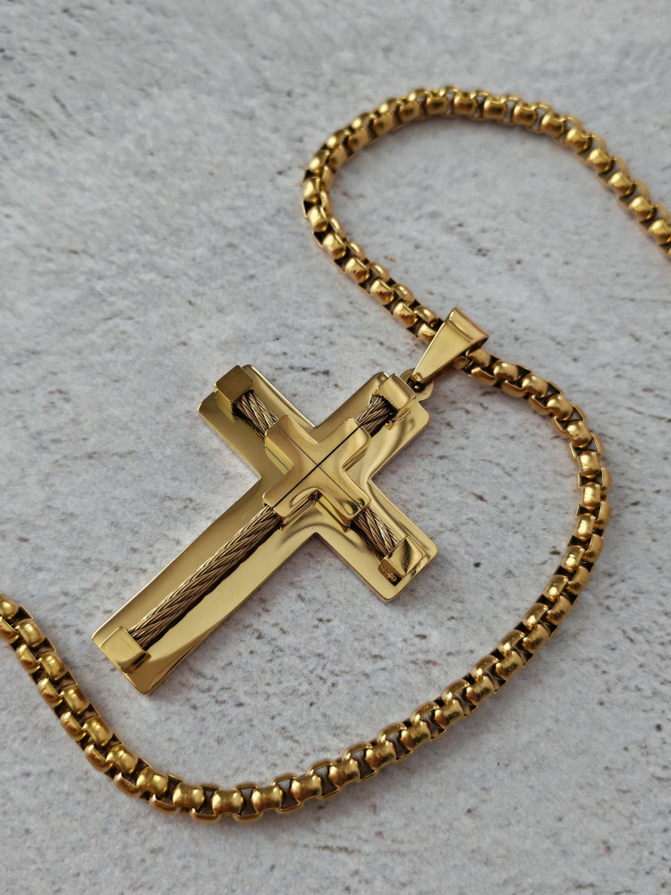 Крест нательный + цепь, цвет золото фото-5 Крест нательный + цепь, цвет золото фото-5