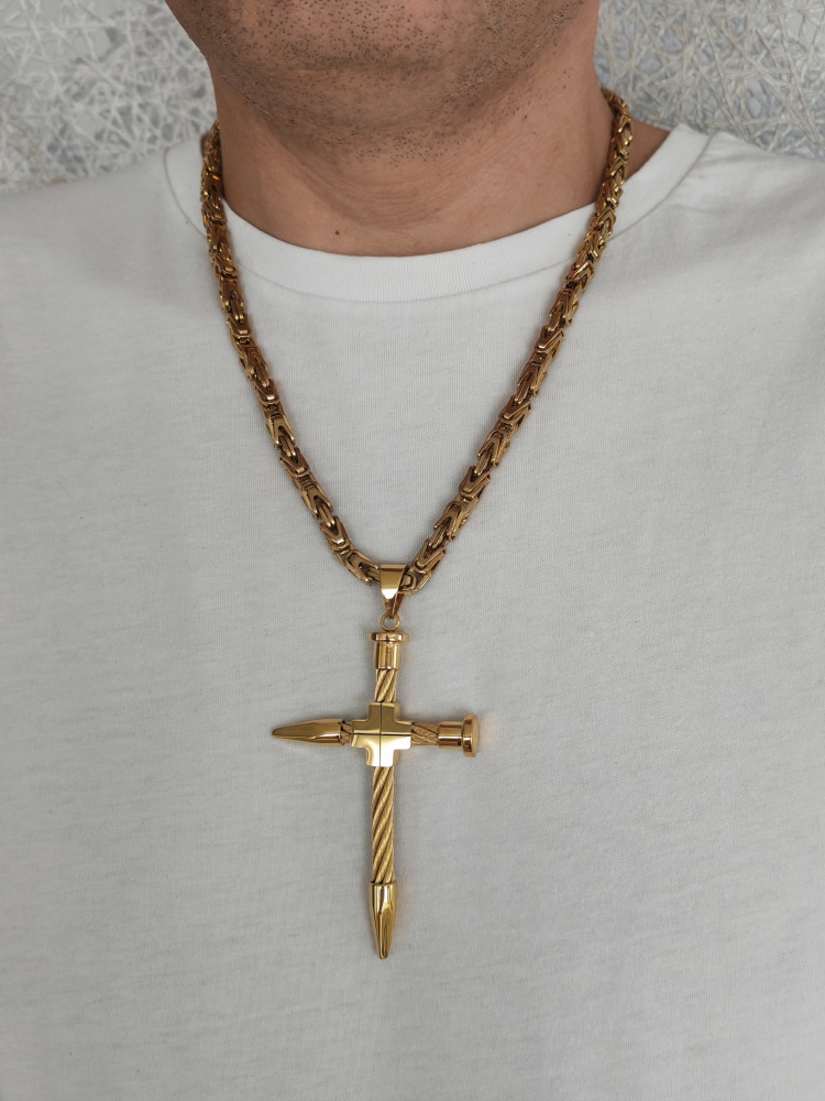 Крест нательный + цепь, цвет золото - фото2 Крест нательный + цепь, цвет золото - фото2