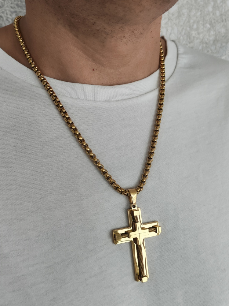Крест нательный + цепь, цвет золото - фото2 Крест нательный + цепь, цвет золото - фото2
