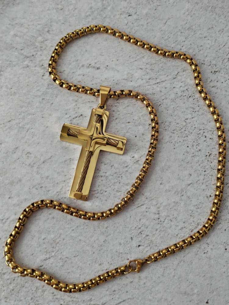 Крест нательный + цепь, цвет золото - фото1 Крест нательный + цепь, цвет золото - фото1