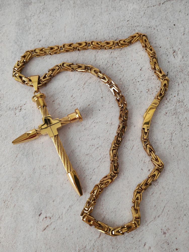 Крест нательный + цепь, цвет золото - фото1 Крест нательный + цепь, цвет золото - фото1