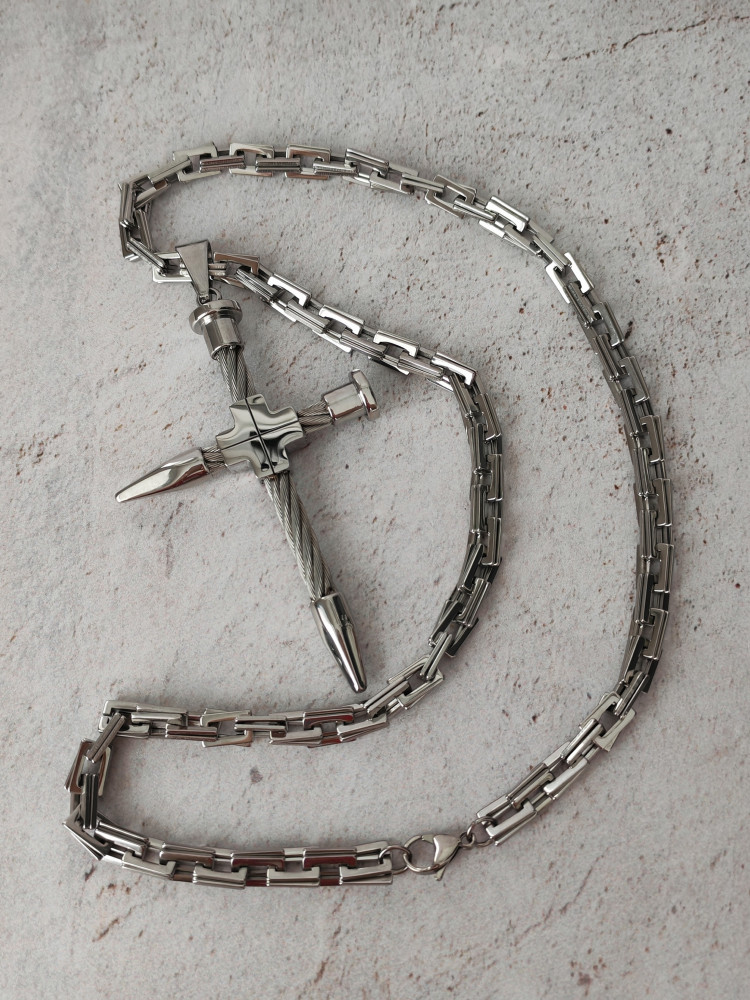 Крест нательный + цепь, цвет серебро - фото1 Крест нательный + цепь, цвет серебро - фото1