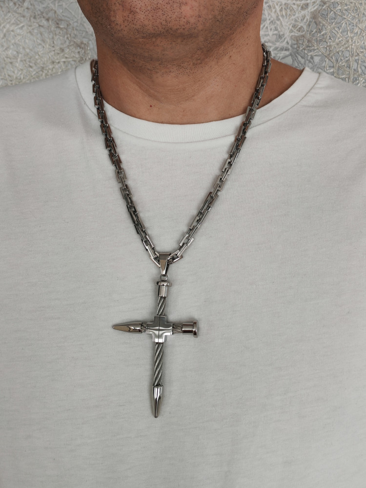 Крест нательный + цепь, цвет серебро - фото2 Крест нательный + цепь, цвет серебро - фото2