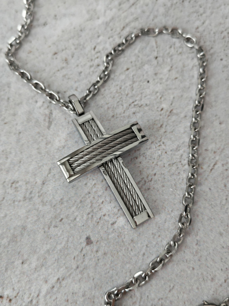Крест нательный + цепь, цвет серебро фото-4 Крест нательный + цепь, цвет серебро фото-4