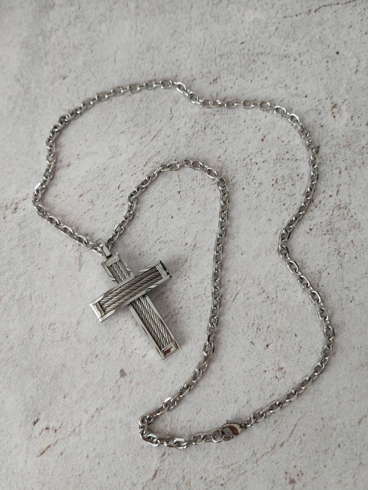 Крест нательный + цепь, цвет серебро - фото1 Крест нательный + цепь, цвет серебро - фото1