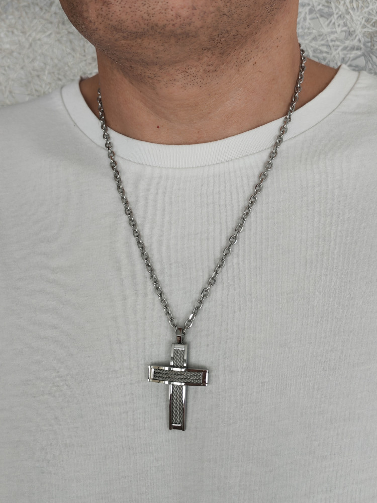 Крест нательный + цепь, цвет серебро - фото2 Крест нательный + цепь, цвет серебро - фото2